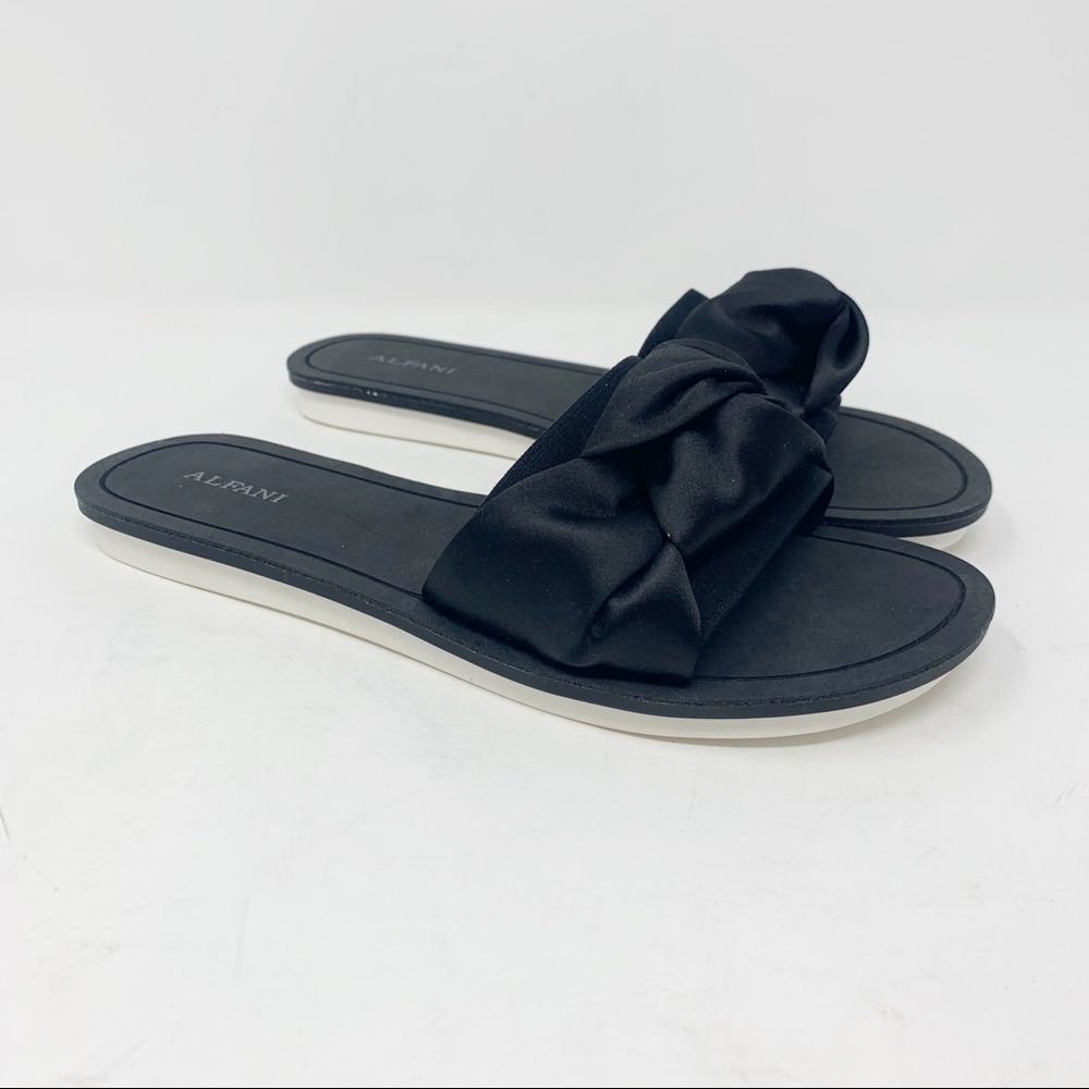 Alfani Noahh Women’s Bow Flat Slides Black Size7.